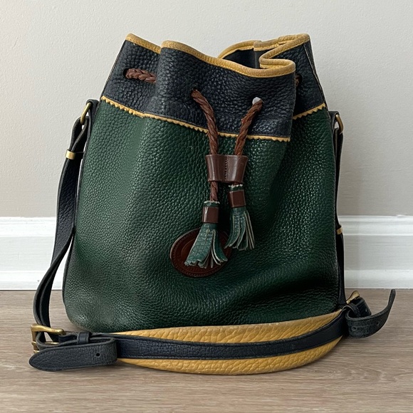 Dooney & Bourke Handbags - Dooney & Burke Vintage Teton Drawstring Tri Color Large Crossbody Duffle Bag